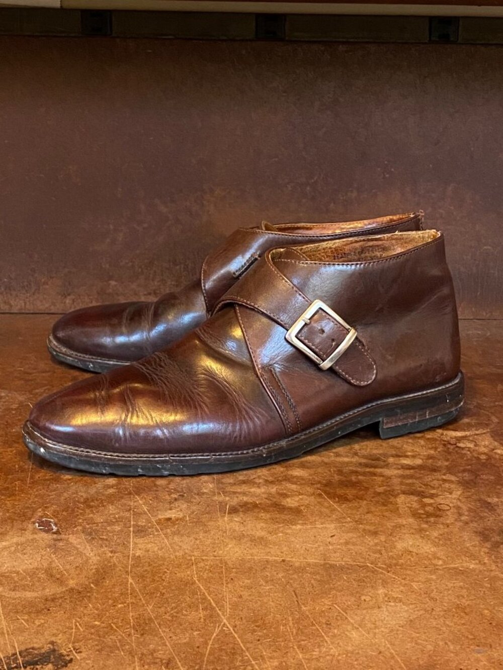 1990s I.N.C. International Concepts Brown Leather Monk Strap Boots Size 11 Italy